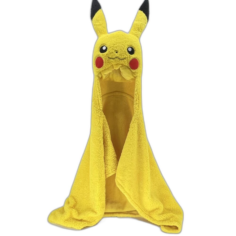 Pikachu Pokemon Plush Hooded Blanket Costume Throw Yellow Soft Fleece Kid Small